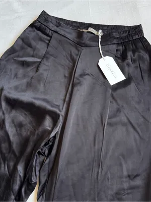 New Enza Costa Pleated Satin Pant in Black thumbnail 3