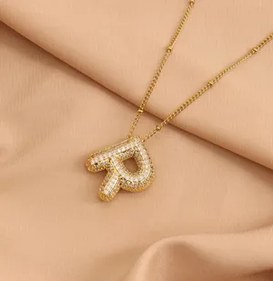 Gold Bubble Letter R Necklace thumbnail 1