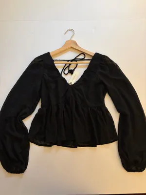 NWT! Anthropologie Black V-Neck Peplum Blouse thumbnail 2
