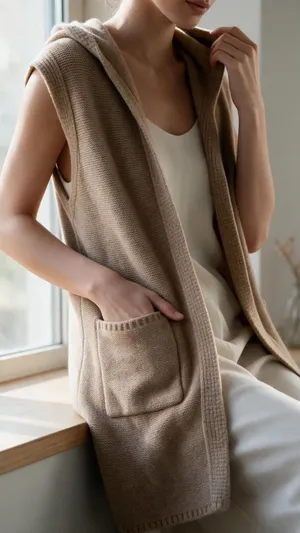 Tahari Womens Camel Tan Wool Blend Sleeveless Hooded Sweater Vest XS Longline thumbnail 1