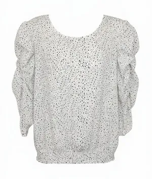 Adrianna Papell Polkadots Print Smocked 3/4 Sleeve Blouse White Black M thumbnail 1