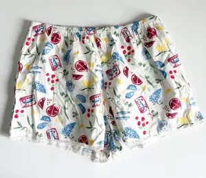 Colsie Womens Sardine Fruit Print Lace Trim Coastal Kitschy Sleep Boxer Shorts M thumbnail 1