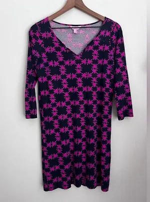 Lily Pulitzer 3/4 Sleeve Pink Frog Print Dress lightweight Pima Cotton S thumbnail 2