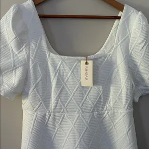 Rihoas The Solid Textured Puff Short Sleeve Mini Dress Square Neck White Size L‎ thumbnail 8