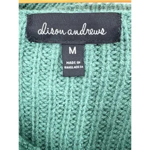 Alison Andrews Sage Green Fringe Cable Knit Sweater Medium Boho Chunky Pullover thumbnail 7