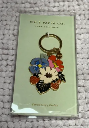 Rifle Paper Co Strawberry Fields Enamel Keychain Floral Strawberry Charm NWT thumbnail 1