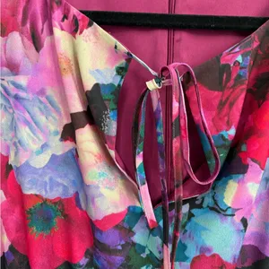Gianni Bini Floral Dress Lined Balloon Sleeves Flirty Tie Front Keyhole medium thumbnail 7