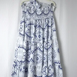 Hapsha Curve Maxi Dress Women 2XL Blue One Shoulder Smocked Tiered Boho Beachy thumbnail 11