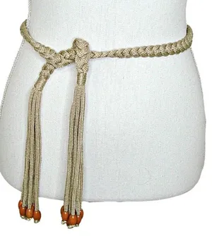 Braided Fringe Beaded Boho Waist Belt Beige Brown Thin Dress Macrame Rope Gypsy thumbnail 1