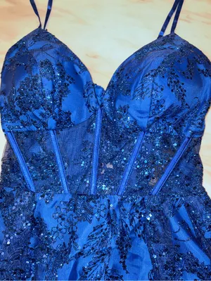 NWT Blondie Nites Womens Size 3 Royal Blue Sequin Corset Lace Up Party Dress thumbnail 7