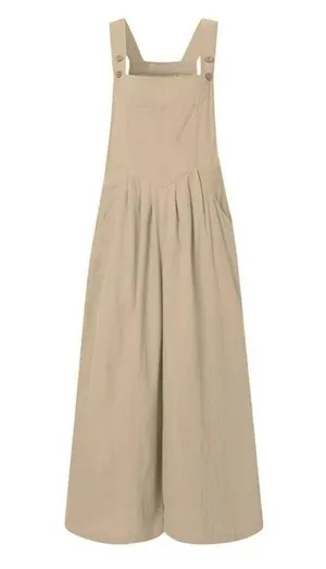 Tan Overalls Baggy Jumpsuit Sleeveless Wide Leg Romper Size Medium Lightweight thumbnail 2