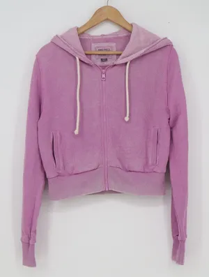 American Eagle Seriously Lived-In Purple Cropped Zip Up Hoodie Womens Medium thumbnail 1