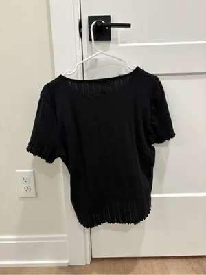 J. Crew Black Short Sleeve Button-Front Top 100%Cotton Size Medium thumbnail 6