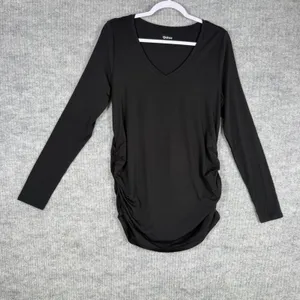 Quince Size-M Maternity Long Sleeve Top Black Tencel Lyocell Ruched V-Neck thumbnail 2