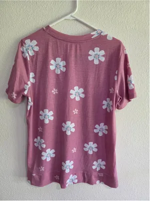 Women’s L Dusty Rose Floral Short Sleeve T-Shirt Scoop Neck thumbnail 2