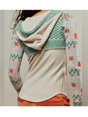 Free People We The Free Cherry Cola Sweater Hooded Thermal Long Sleeve thumbnail 2
