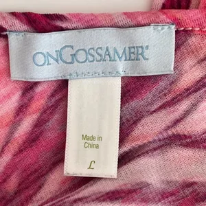 On Gossamer Fuchsia Pink Feather Print Babydoll Chemise Slip Dress Womens L thumbnail 9