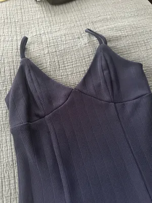 Navy Blue Bodycon Midi Dress with Slit thumbnail 2