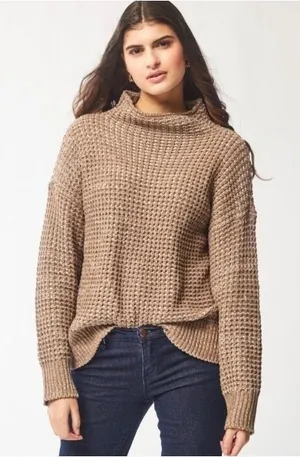 American Eagle Outfitters tan‎ brown mock neck sweater chunky women's size large thumbnail 1