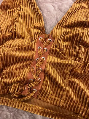 Velvet stripe Halter Lace-Up Crop Top in Bronze thumbnail 3