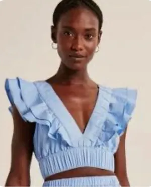 Abercrombie & Fitch Women’s Ruffled Crop M Blue thumbnail 1