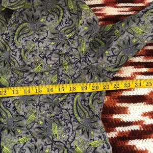 Michael Kors Green blue purple paisley button up down shirt top blouse long sleeve office siren corporate core boho-XL thumbnail 4