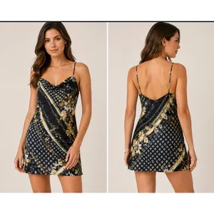 Princess‎ Polly Women Sz 10 Lucci Satin Slip Dress Mini Floral Chain Print Black thumbnail 2