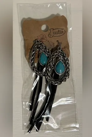 Justin Boots Turquoise and Leather Western Cowgirl Earrings - NWT thumbnail 1