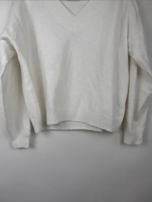 Hollister White Comfy Cloud Oversized V-Neck Sweater Size Small thumbnail 4