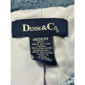 VTG Y2K Denim & Co M Blue Denim Jean Jacket Embroidered Pockets Snap Up Front thumbnail 5