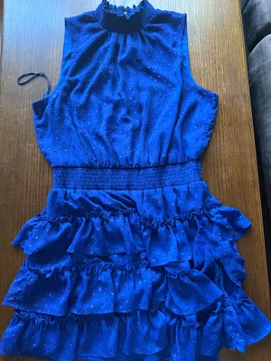 MSK Royal Blue Metallic Swiss-Dot Tiered Ruffle Dress Size XL thumbnail 1