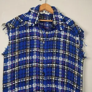 Zara Tweed Textured Mini Dress Size‎ S Small Raw Edge Oversized Check Button Up thumbnail 3