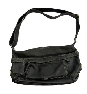 Vintage Fossil Black Leather Multi-Pocket Shoulder Bag Y2K Satchel thumbnail 1