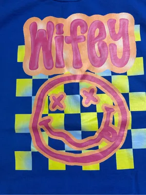 Gildan Royal Blue 'Wifey' Graphic Sweatshirt with Neon Pink and Yellow Print thumbnail 5