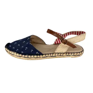 White‎ Mountain Espadrille Flat Sandals Womens 6.5 Blue Nautical Anchor Stripe thumbnail 3