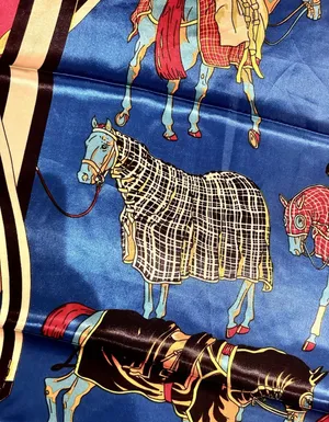 Vintage classic EQUESTRIAN horses PRINT SQUAR SILKy SCARF 35/35 thumbnail 10