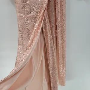 Sublime Sequined Gown S Pink Faux Wrap Long Puff Sleeve Tigh Slit Party Wedding thumbnail 13