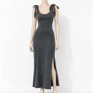 Baevely NEW Faded Black Denim Trapeze Maxi Dress Whimsygoth Grunge Size M Y2K thumbnail 2