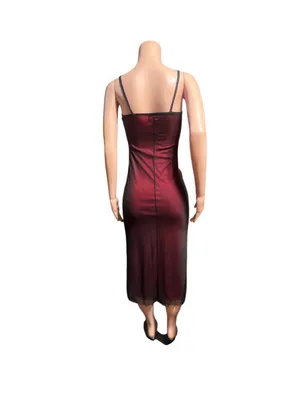 Whistle sleeveless burgundy and black midi mesh overlay and floral print dress M thumbnail 4