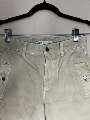 Zara‎ Ultra High-Rise Light Green Utility Denim Shorts thumbnail 4