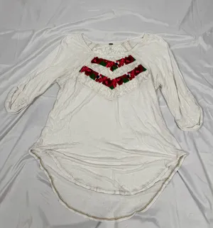 Free People White Embroidered Boho Top Women’s Small Lace Yoke 3/4 Sleeve Hi Low thumbnail 5