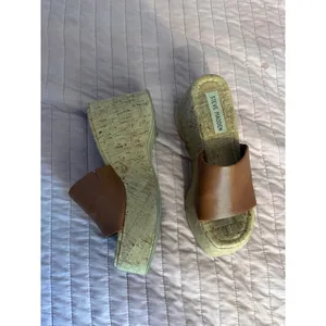 Steve Madden Brown Cork Platform Wedge Sandals Y2K Slide Heels Womens 5 thumbnail 3