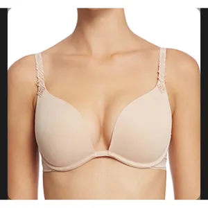 Simone Perele Muse Triangle Plunge Beige Bra, Size 34D Tan thumbnail 1