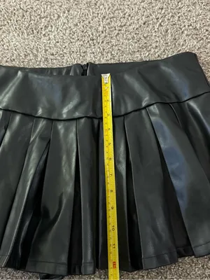 Black Faux Leather Pleated Micro Mini Skort High Rise Tennis Y2K No Brand thumbnail 7