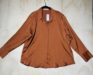 Abercrombie & Fitch Women's XL Satin Button Front Blouse Copper Long Sleeve NWT thumbnail 1