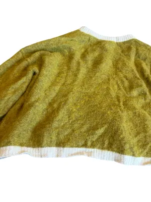 Free People Serendipity V-Neck Fuzzy Sweater Unique Green Boxy Cropped Sz Large thumbnail 11