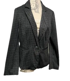 SOHO Apparel LTD Women L Blazer Black Gray Plaid Check One Button Jacket Y2K VTG thumbnail 3