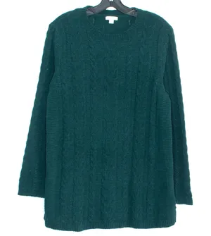 J Jill Sweater Cable Knit Oversize Fisherman Cottage Minimalist Green Medium thumbnail 1