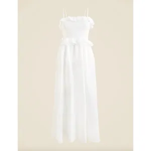 NEW J.Crew Ravenna Dress Ramie Ruffle Lightweight Smocked Midi White Small thumbnail 6