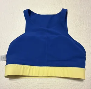WILO Blue Sports Bra with Pastel Stripe Detail thumbnail 4